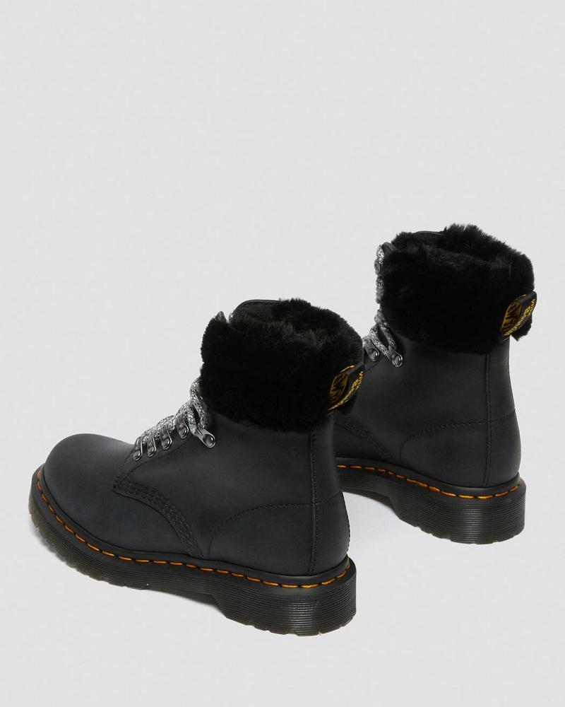 Botas de Invierno Dr Martens 1460 Serena Collar Faux Fur Forro Mujer Negros | MX 507MQZ